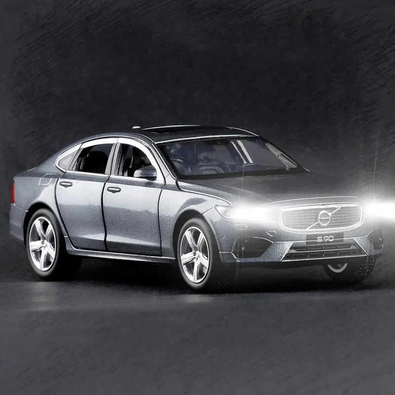Серый Изысканный подарок 1:32 модель из сплава VOLVO S90, моделирование литого под давлением звука и света оттяните назад модель автомобиля, детские игрушки - Цвет: Серый
