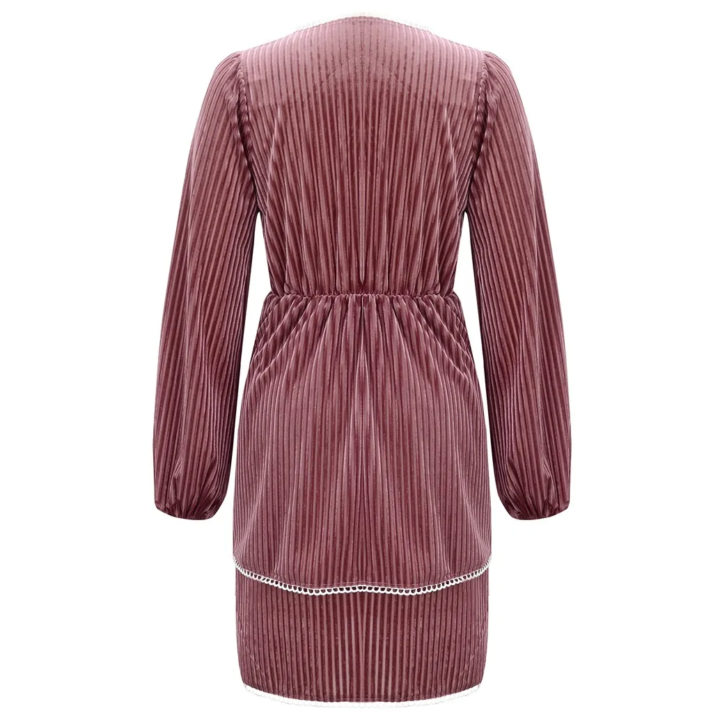 Женское винтажное платье с V-образным вырезом однотонное Свободное длинными