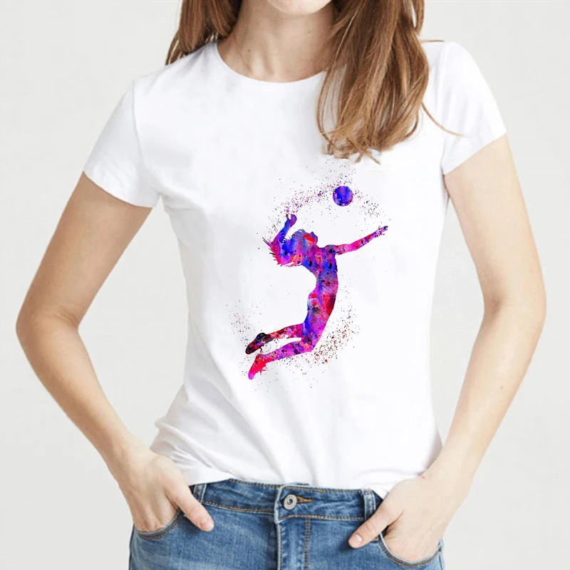 Футболка женская с графическим принтом акварельный Топ для волейбола и девушек в