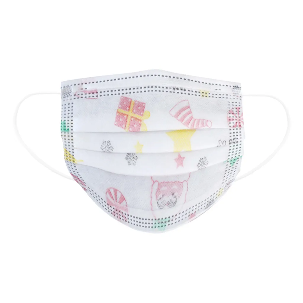 

50 PCS Christmas Face Mask For Kids Disposable Cartoon Print 3 Layers Nonwove Filter Cloth Mouth Masks Mascarilla Desechable