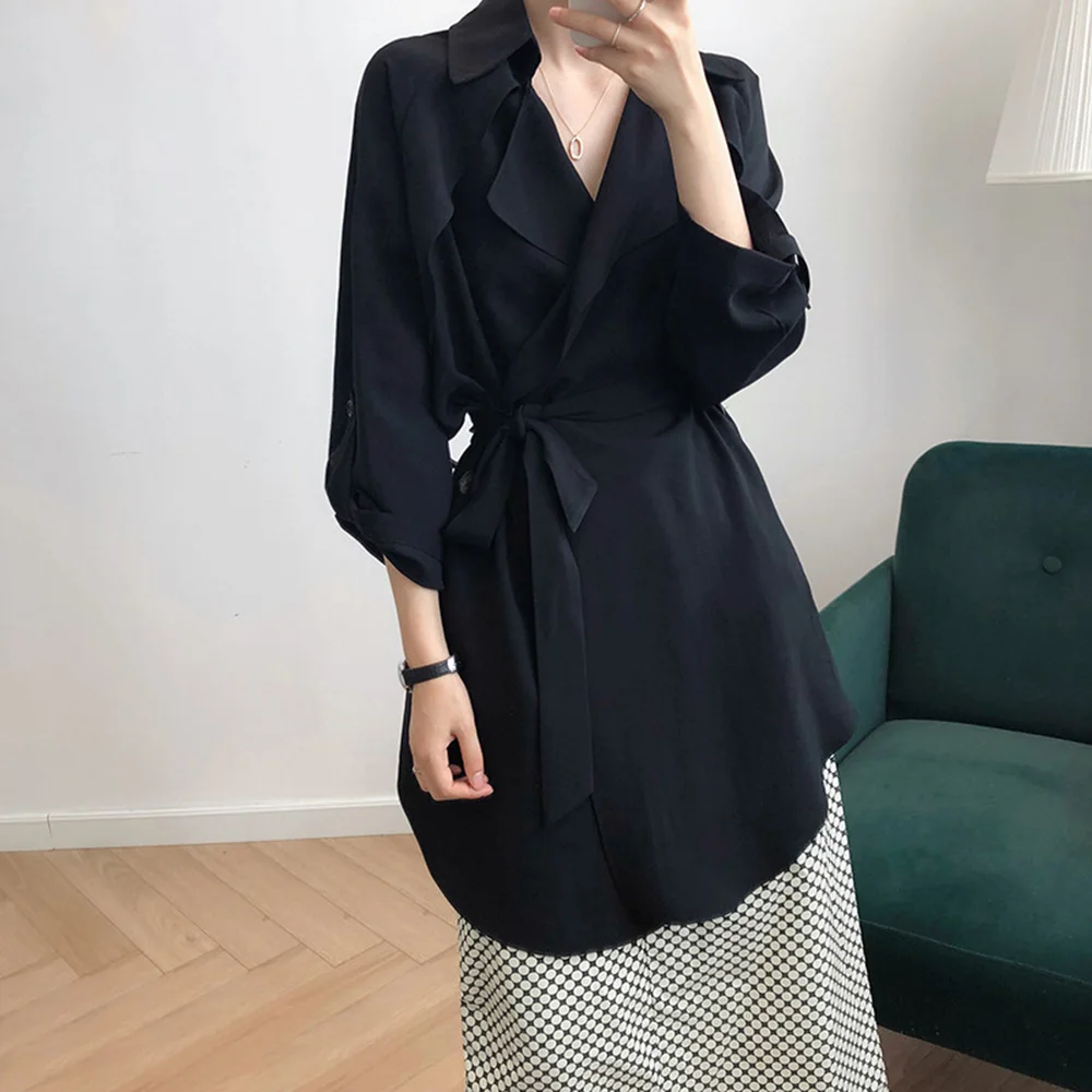 Тренч Женский в стиле оверсайз с длинным рукавом модный офисный шик тонкая