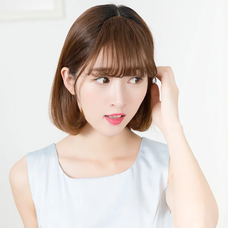 LUPU чистая красная воздушная челка парики женские настоящие волосы ультра тонкие