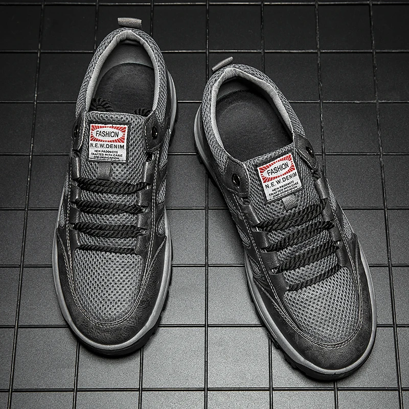 

Spring Casual Sports Men's Shoes Breathable Comfortable Mesh Shoes Black All-match Low-top Shoes Wear-resistant Flat Shoes
