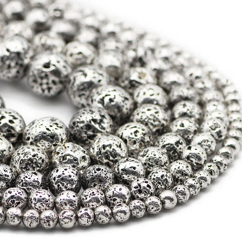 

4/6/8/10/12MM Natural Lava Stone Antique silvers Hematite Spacer Round Loose Beads For Jewelry Making Bracelet Accessories