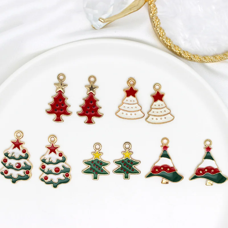 

10pcs Christmas Tree Series Enamel Metal Pendant Necklace Bracelet Holiday Gift DIY Jewelry Making Accessories