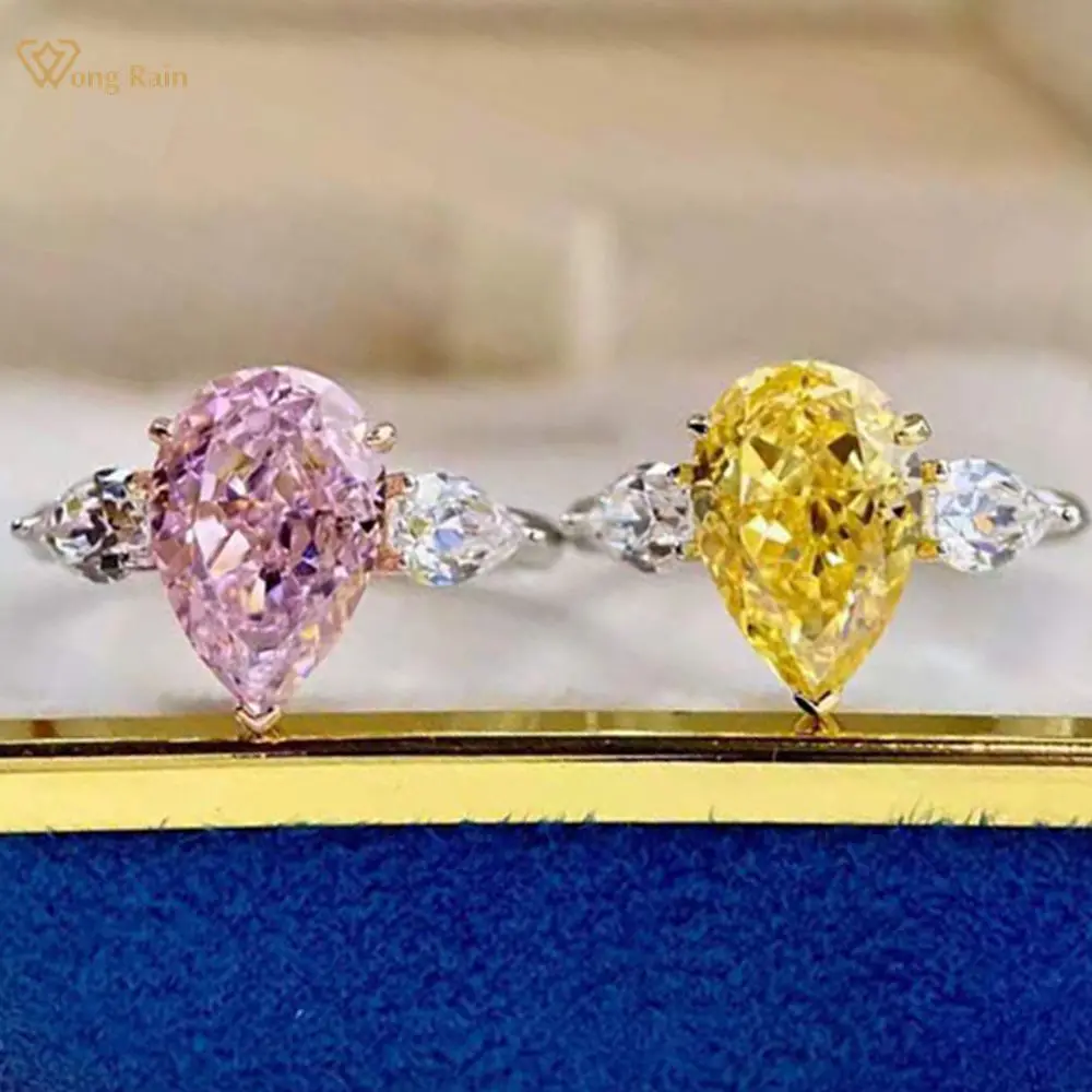 

Wong Rain, 100% Стерлинговое Серебро 925 пробы, серебряная груша, 4 карата, модное обручальное кольцо для женщин, ювелирные украшения, подарки