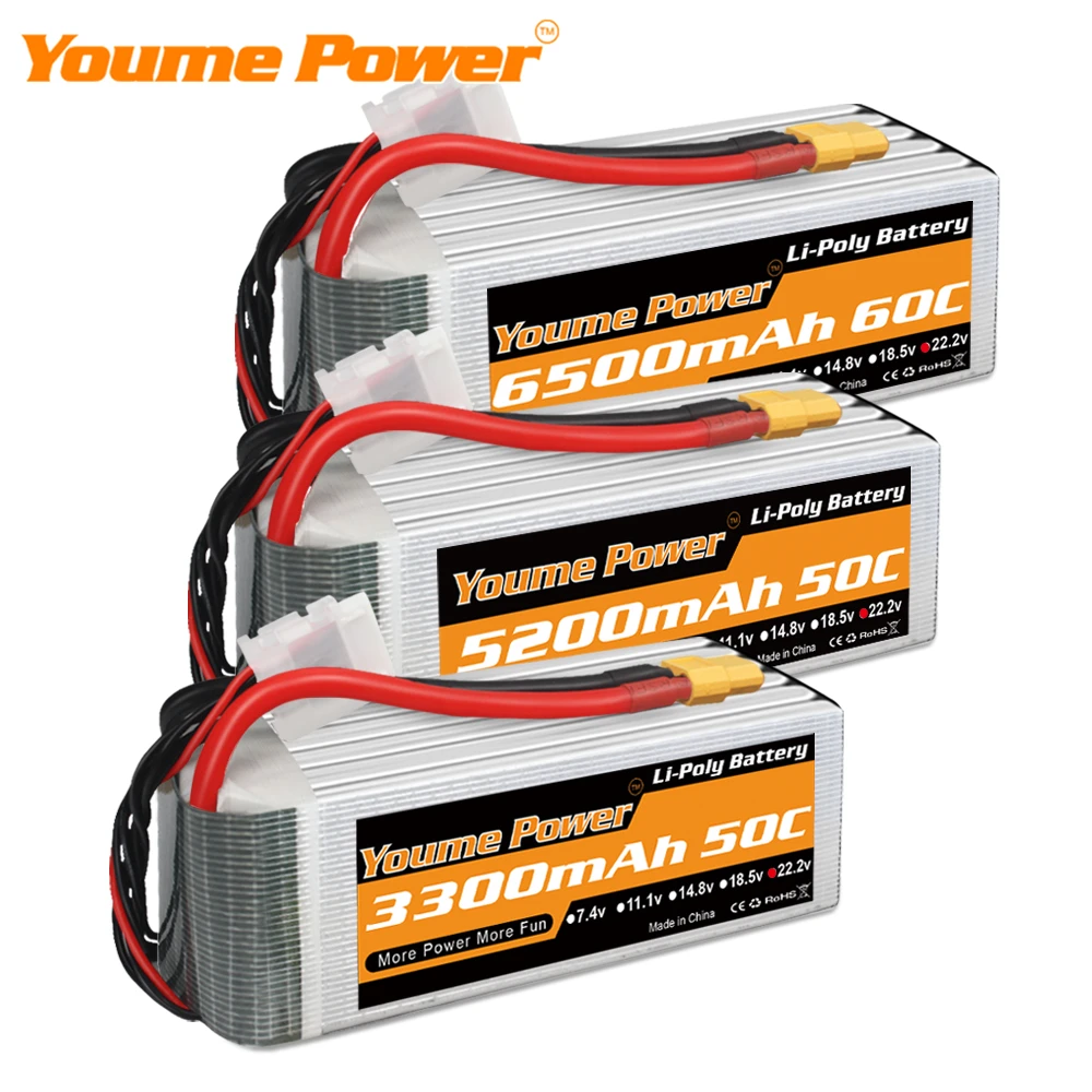 Youme-bater&iacute;a Lipo 6S 22,2 V, 3300mah, 4000mah, 4500mah, 5200mah, 6200mah, 6500mah, 60C, XT60 T, Deans, XT90, EC5, coche, avi&oacute;n a control remoto, piezas de Heli-0