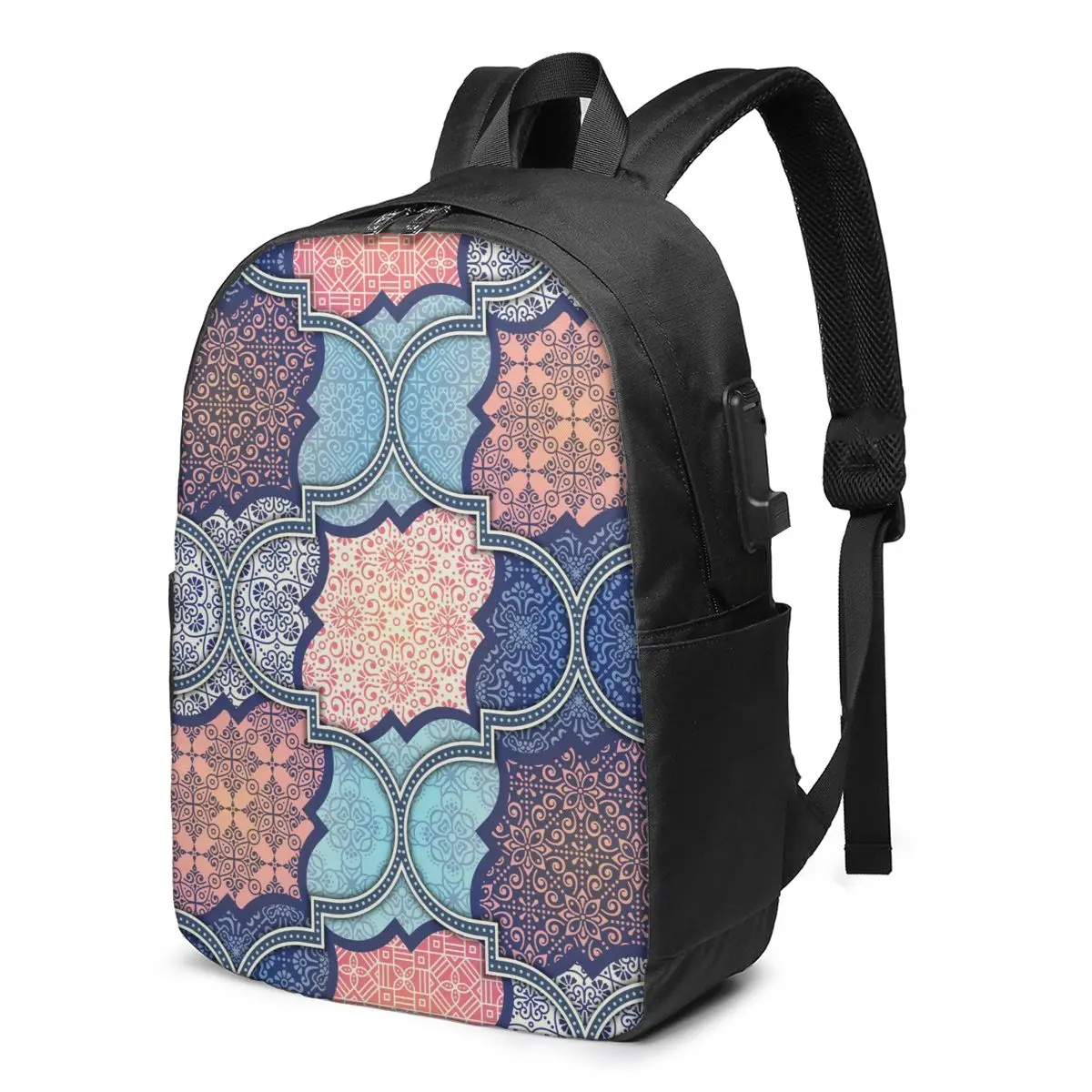 

Подростковый школьный рюкзак для мальчиков и девочек с абстрактным этническим узором, школьная сумка с USB-зарядкой, сумка для книг