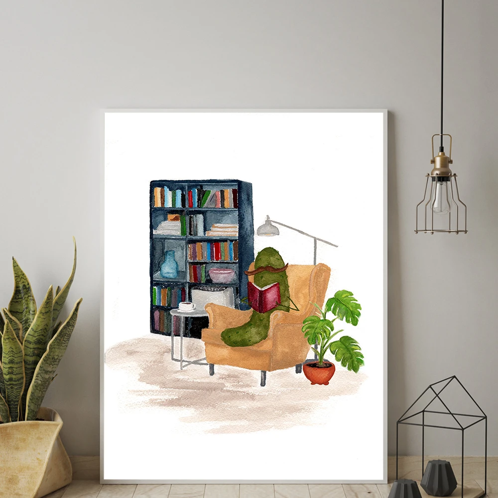 Мультяшное настенное искусство причудливый пикап чтение книги в библиотеке
