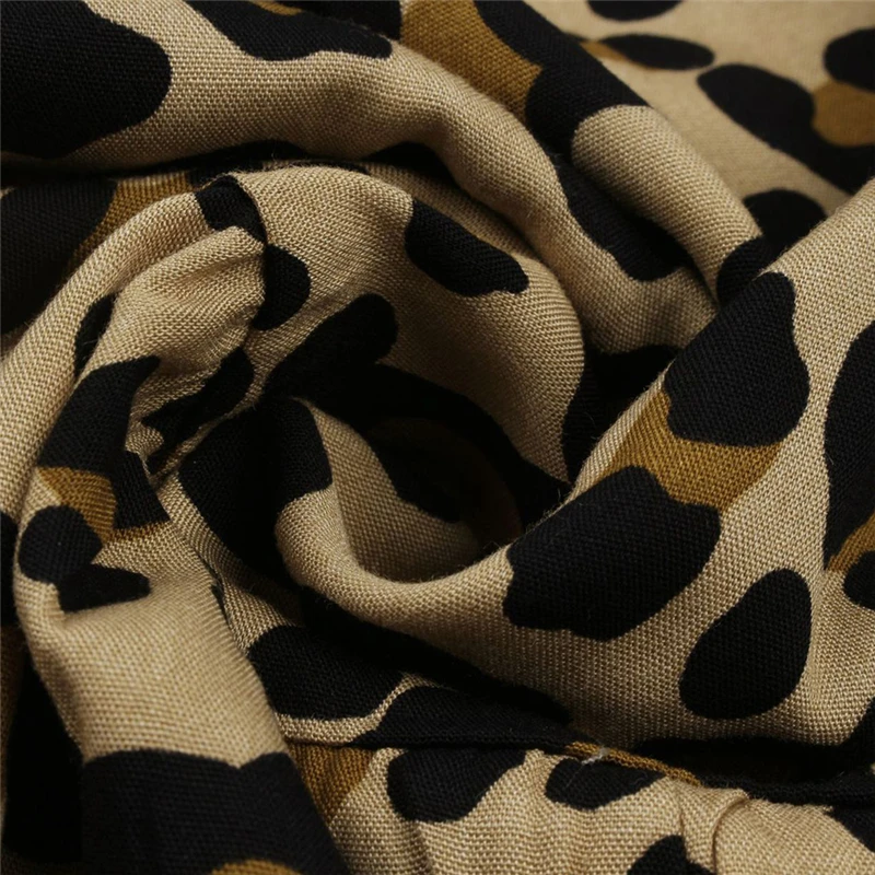 

Autumn Winter Leopard Oversize Dress Women Casual V Neck Button A Line Mini