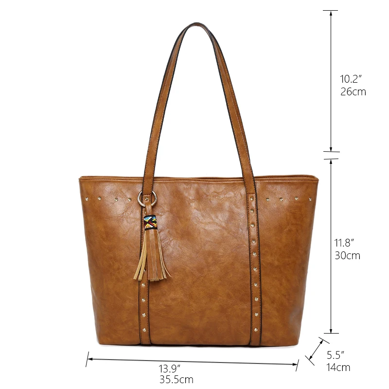 Tinkin Fashion Rivet PU Leather Women Handbag Casual Tassel Shoulder Bag | Багаж и сумки
