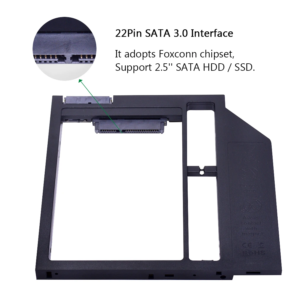Пластиковый переходник CHIPAL для второго жесткого диска 9 5 мм SATA 3 0 Optibay 2 дюйма SSD DVD