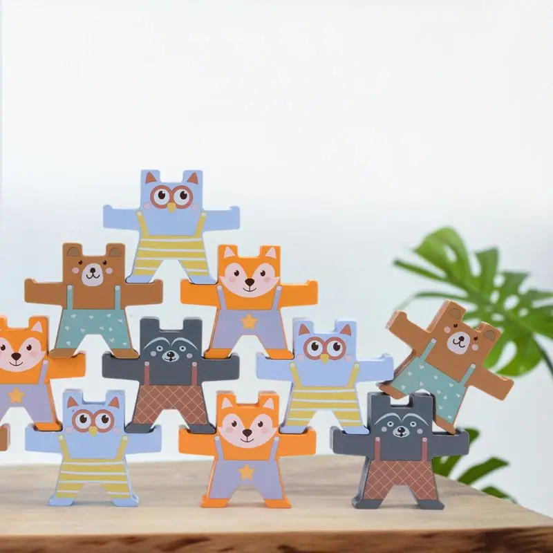 

Wooden Stacking Games animals Interlock Toys Balancing Blocks Games Toddler G88E