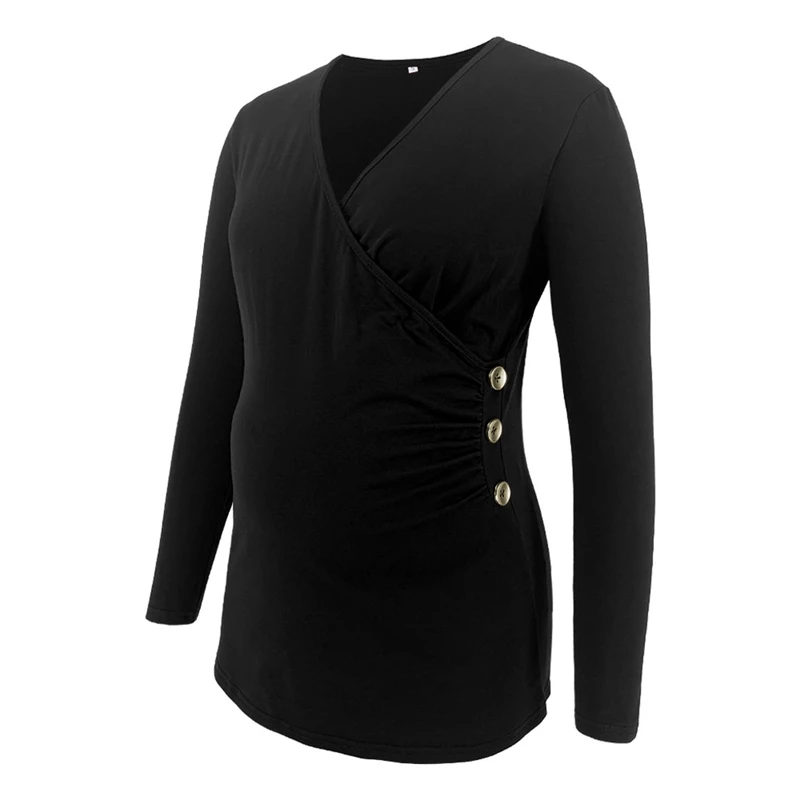 

Lactation Mother Woman Nursing Blouse Maternity Solid V-Neck T-shirt Long Sleeve Irregularity Tops Cotton Casual Women Clothes