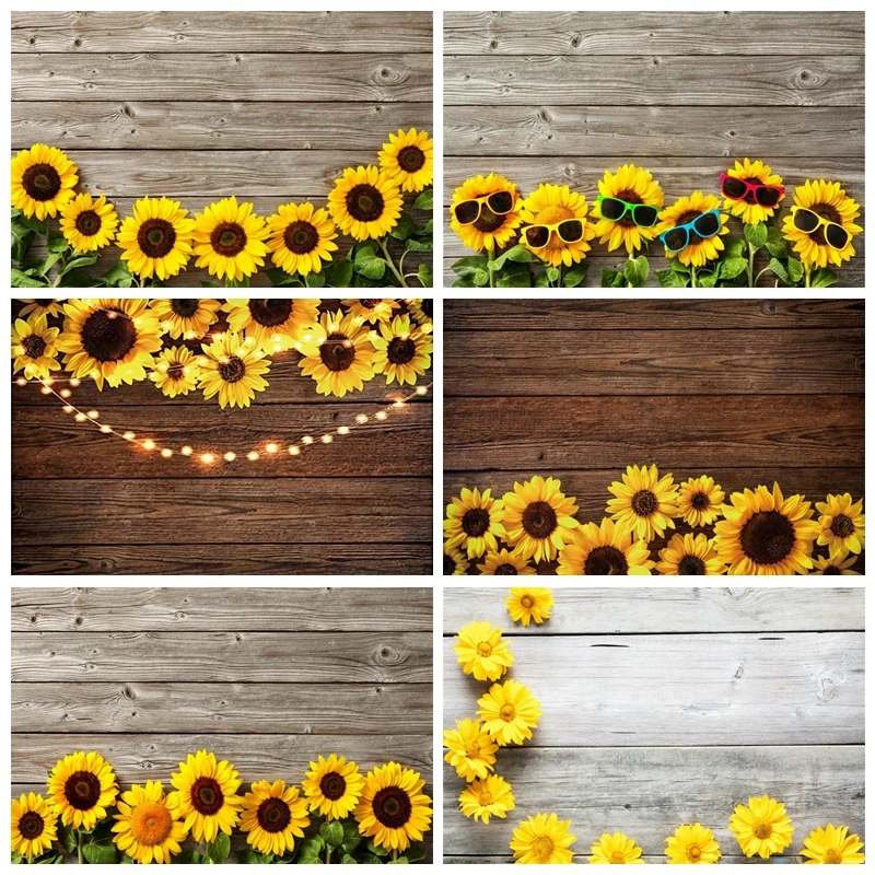 

Laeacco Vinyl Backdrop For Photography Sunflower Hardwood Food Cake Baby Portrait Photographic Background Photocall Photo Studio