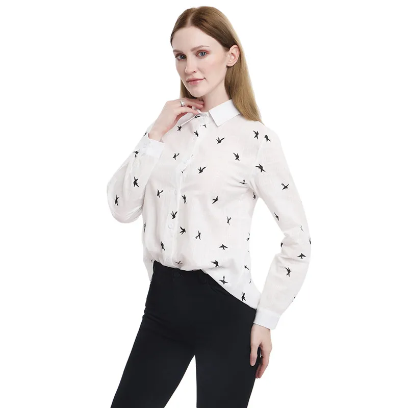 

2020 Spring Tops and Blouses Long Sleeve Print Shirt for Women Turn-Down Collar Casual Shirts Chemise Femme Shirts and Blouses