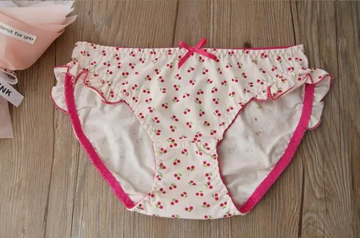 Женские хлопковые трусики с оборкой синие и белые в японском стиле|panties briefs|cotton