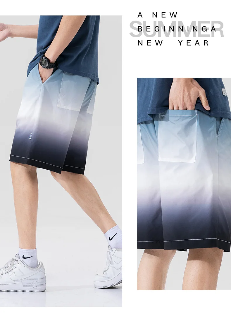 

New Summer 2021 Men Casual Shorts Gradual Change Loose Workout Running Shorts Korean Fashion Streetwear Men Lovers Beach Shorts
