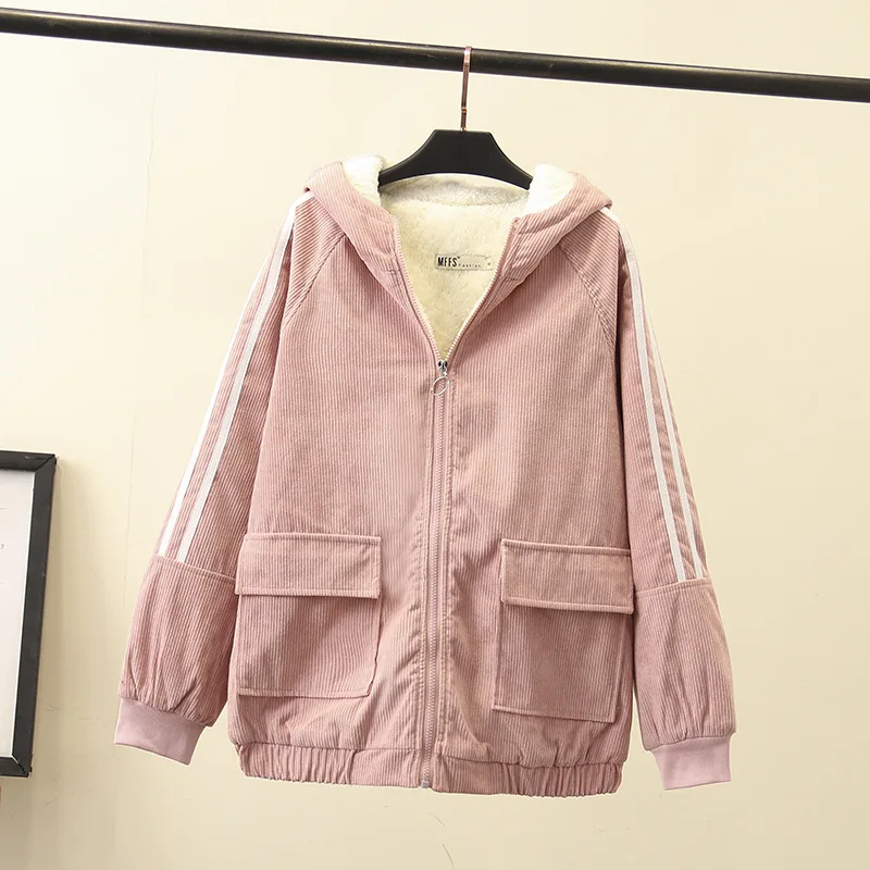 

Куртка женская Вельветовая с капюшоном и карманами, на флисе