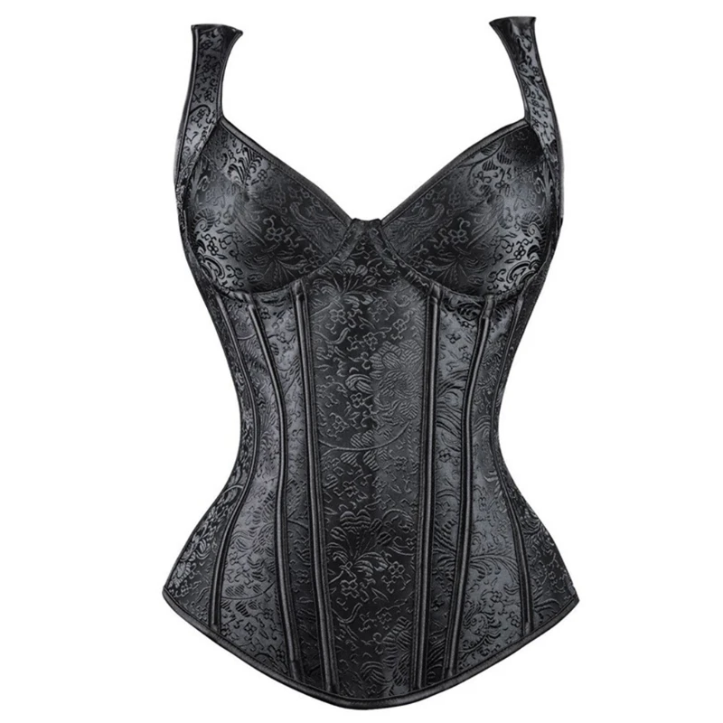 

K5DA Boned Waist Trainer Longer Lingerie Overbust Corset Gothic Clothing Vintage Overbust Corset Sexy Corsage Medieval Ladies