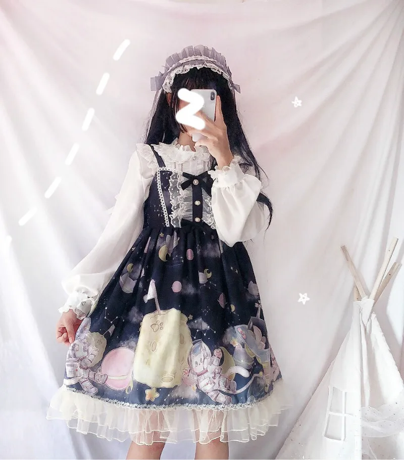 Платье в стиле Лолиты; милое платье в японском стиле Kawaii; платье принцессы для девочек в винтажном готическом стиле; кружевная розовая летняя юбка с принтом