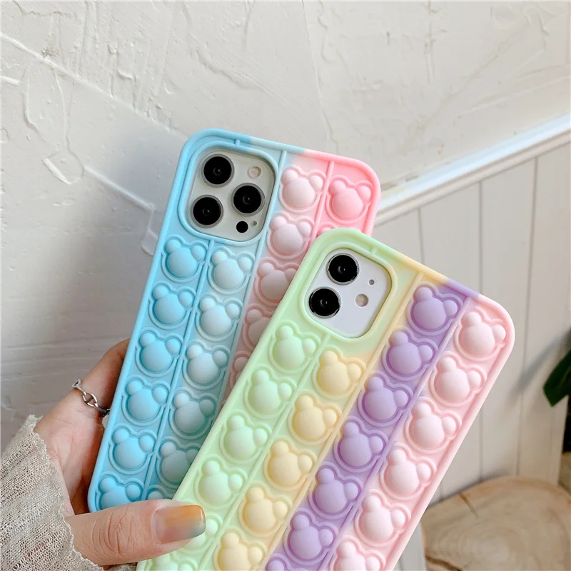 

Чехол для Iphone 12 Pro Max 11, мягкий ударопрочный 3D-чехол с изображением медведя из пузырьков для снятия стресса с грызунов, для Iphone 13, 12, 11