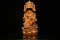7china lucky old boxwood hand carved back light guanyin bodhisattva sitting on the buddha terrace office ornaments town house