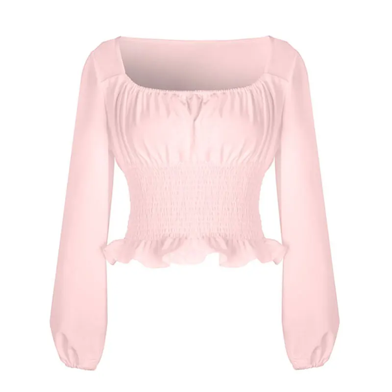 Элегантная женская шифоновая блузка с длинным рукавом летняя рубашка оборками и