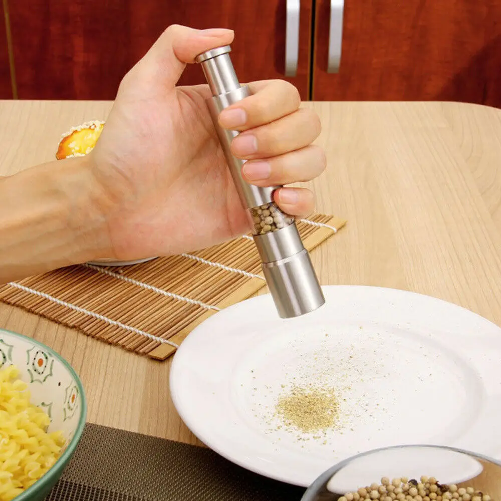 

1Pcs Hot Sale Manual Stainless Steel Thumb Push Salt Pepper Spice Sauce Grinder Mill Muller Stick Kitchen Tools BBQ Accessories