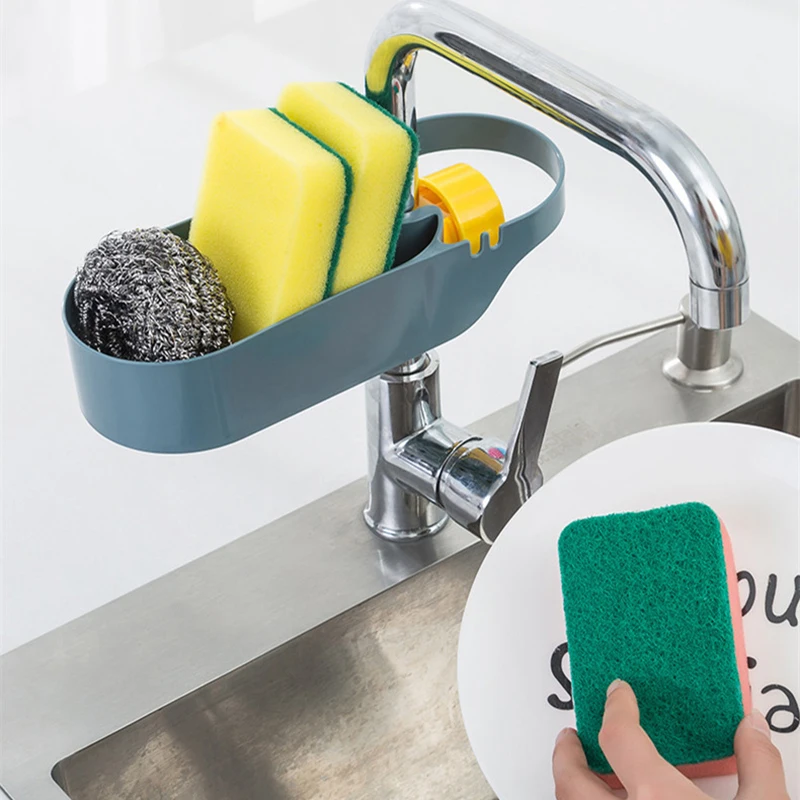 

Punch Free Faucet Rack Bathroom Kitchen Sink Organizer Dishcloth Soap Sponge Holder Drain Basket Adjustable Faucet Drainer Shelf