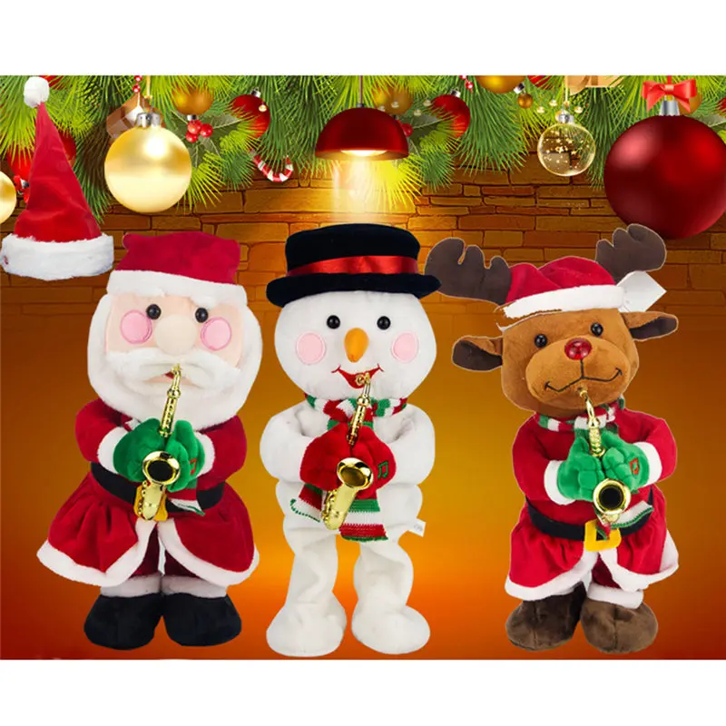 

Creative Christmas Electric Santa Claus Dancing Musical Instrument Elk Tree Snowman Play Sax Plush Doll For Kids Gift U3