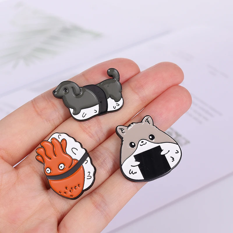 Cute Sushi Animal Enamel Pins Kawaii Food Fun Japanese Rice Ball Brooches Badges For Bag Hat Backpack Girl Accessories Jewelry images - 6