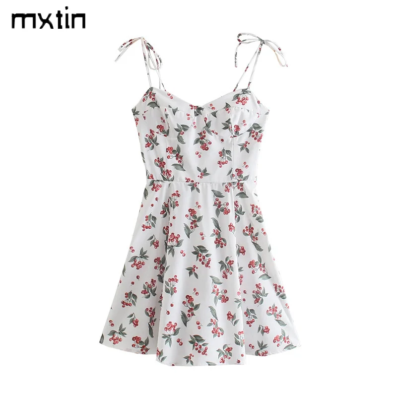 

MXTIN 2021 Women Summer Vintage Sexy Floral Print Mini Dress Fashion Sleeveless Backless Elasticity Party Female Dresses Vestido