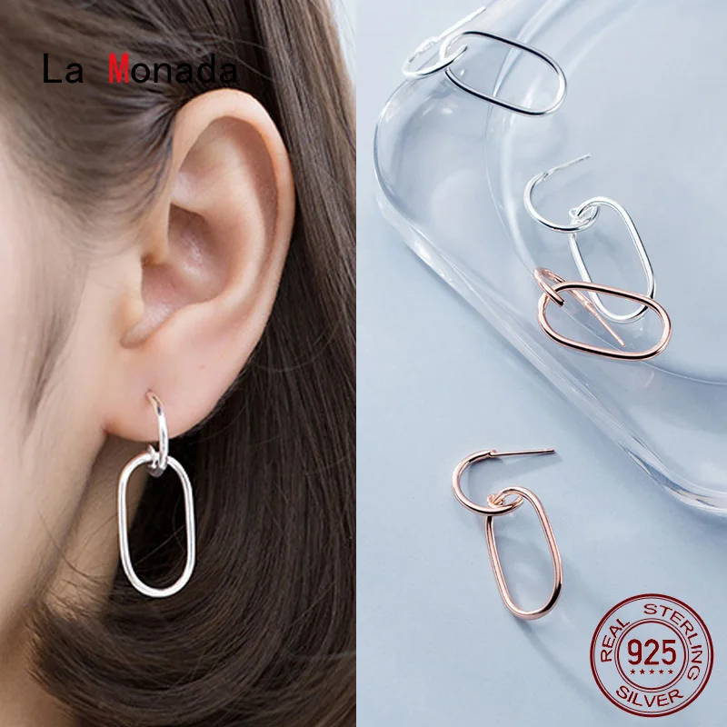 

La Monada Hanging Stud Earrings For Women Geometry Oval 925 Sterling Silver Earrings Woman Ear Piercing Stud Earrings For Girls