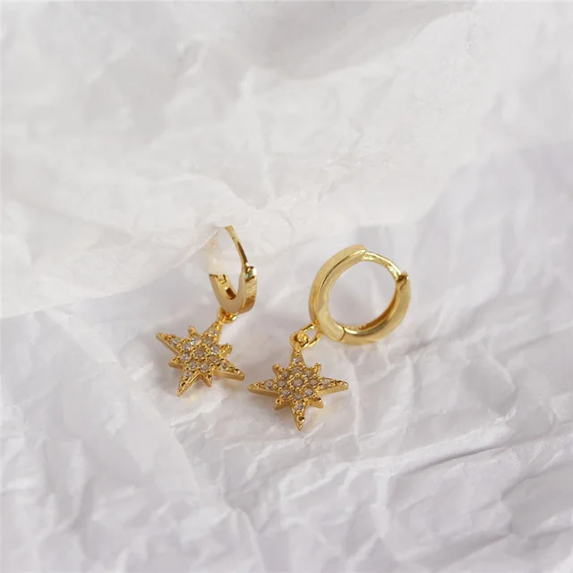 gold 925 пробы серебряные серьги анис, звезда серьги личности мини инкрустированные серьги с цирконием в форме звезды девушки подарок дамы ювелирные изделия - Окраска металла: gold