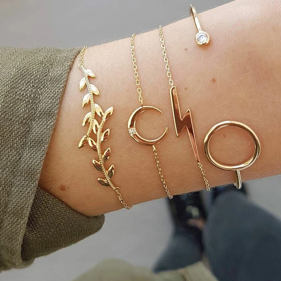 4 шт./компл./набор золотистого цвета луна молния лист геометрический кристалл