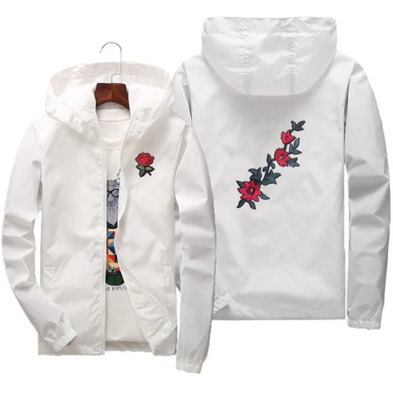 

Wholesale Nice Pop Autumn Embroidery Rose Flower windbreaker Jacket men Casual Womens Jacket Sportswear jacket jaqueta masculina