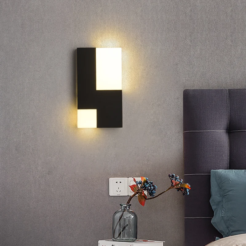 

Nordic Minimalist Rectangular Acrylic Wall Lamp Bedroom Study Living Room Geometric Mosaic Lighting