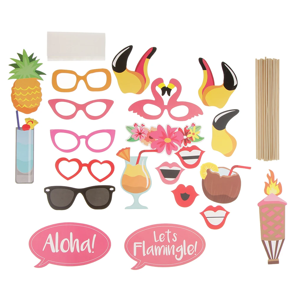 

21pcs Set Flamingo Photo Booth Props Party Decoration