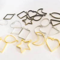 10pcs metal geometric hollow frame pendant charm uv epoxy resin craft bezel for diy jewelry making accessories