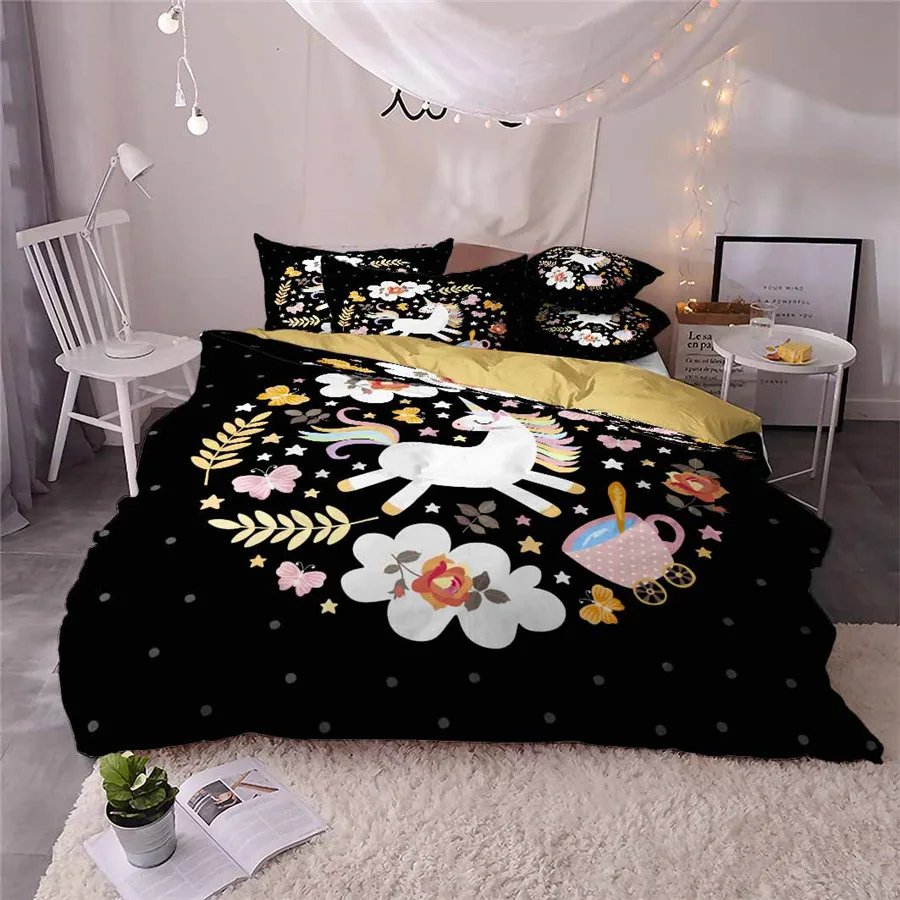 HELENGILI 3D Bedding Set Unicorn Print Duvet Cover Bedcloth with Pillowcase Bed Home Textiles #DJS-81 | Дом и сад