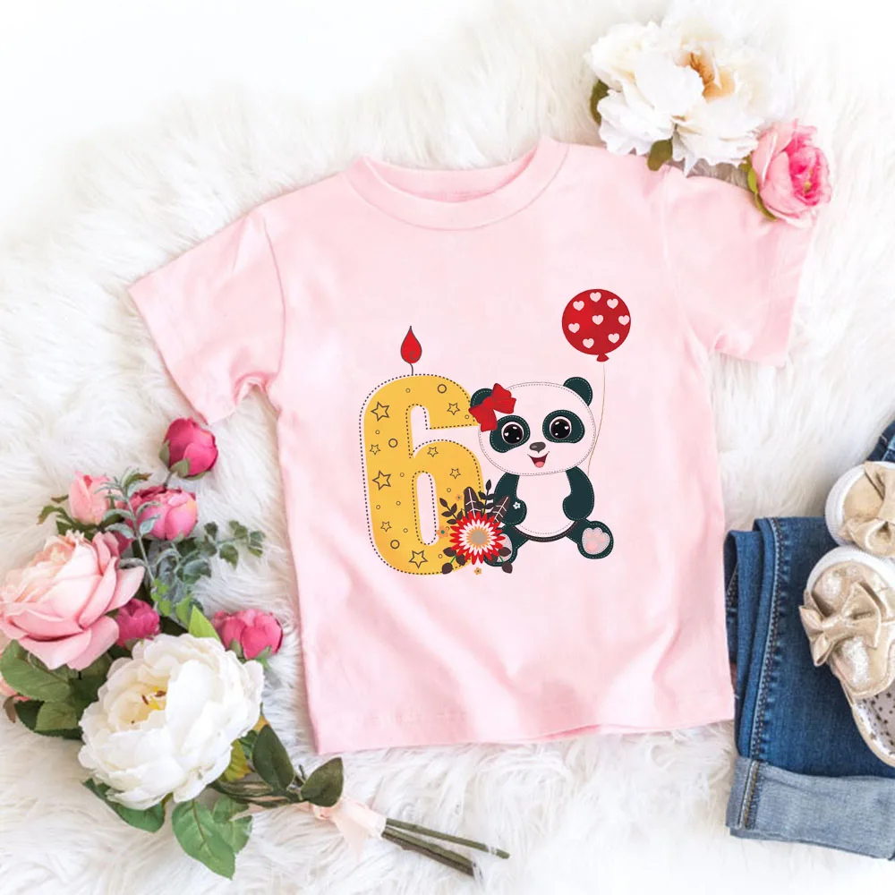 Cumplea&ntilde;os T camisa n&uacute;mero 1-8 lindo dibujos animados de Panda camiseta de las muchachas de los ni&ntilde;os del beb&eacute; Tops ni&ntilde;os ropa presente env&iacute;o de la gota-5
