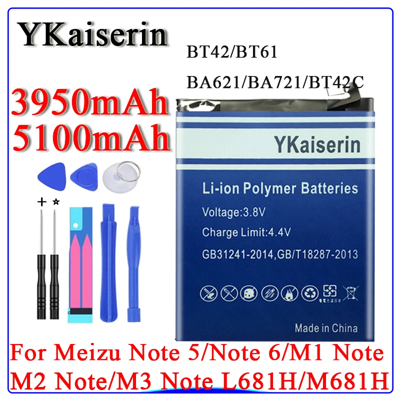 Аккумулятор ykaisin BT61 BA621 BA721 BT42C BT42 для Meizu M3 Note L681H M681H /Note 5 6 M6 M721Q M1 /M2 телефона +