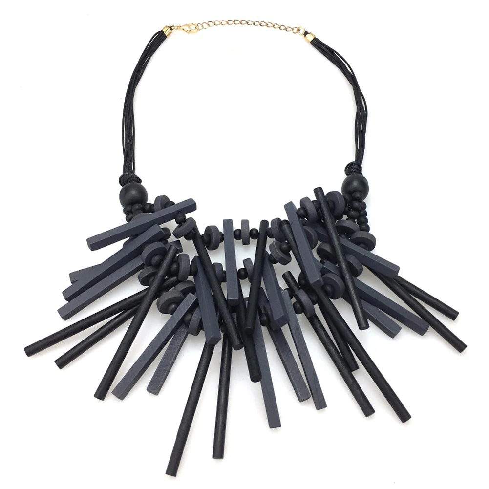 Женское Ожерелье с деревянными бусинами массивное ожерелье чокер на цепочке