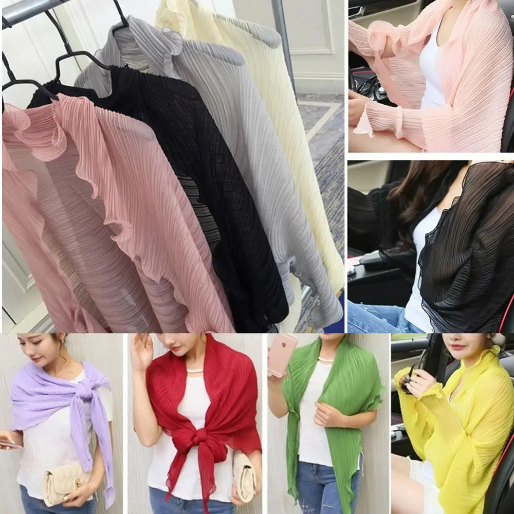 

1Pc Fashion Pure Color Ruffle Chiffon Summer Beach Shawl New Solid Loose Scarf Cute Pink Comfortable Womans Scarf Wholesale