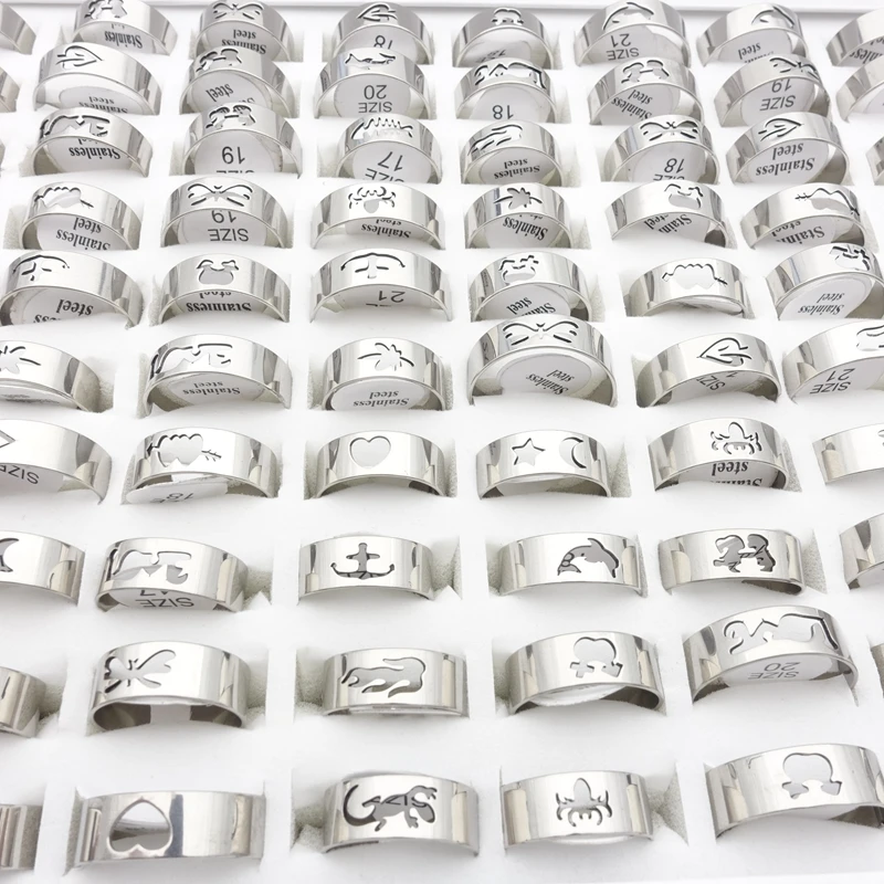 Оптовая продажа 100 шт./лот мужские женские кольца из нержавеющей стали лазерная
