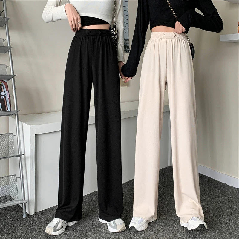 Брюки женские с широкими штанинами повседневные утягивающие свободные прямые