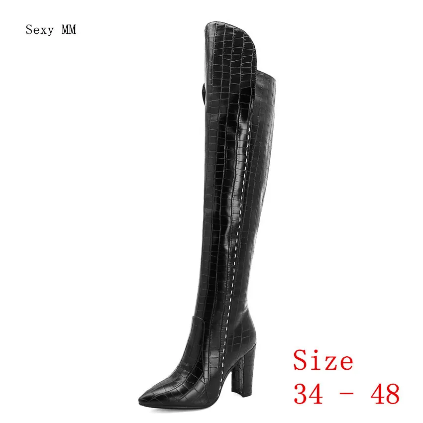 

Spring Autumn Winter Leather Women Over the Knee Boots High Heel Woman Thigh High Boots Plus Size 34- 40 41 42 43 44 45 46 47 48
