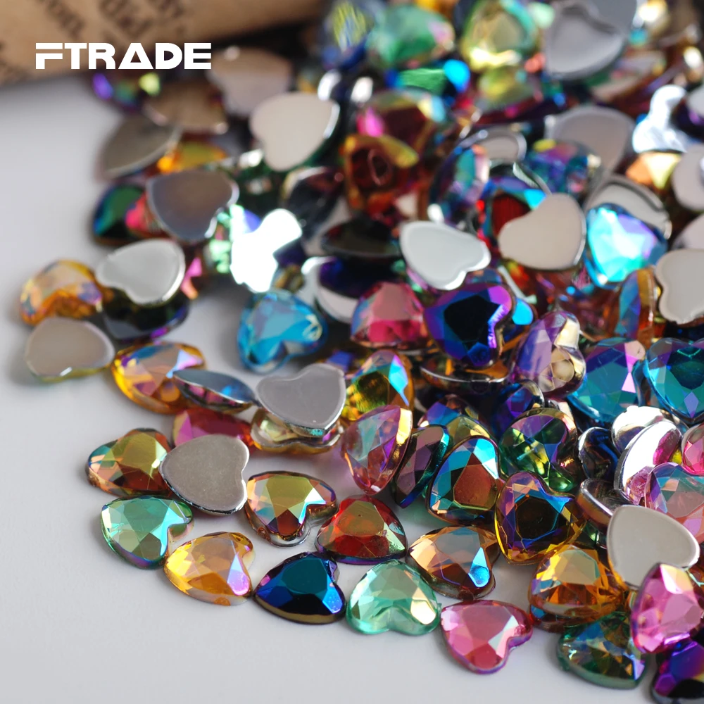 6 мм смешанные цвета зернистость в форме сердца акриловые стразы с плоским