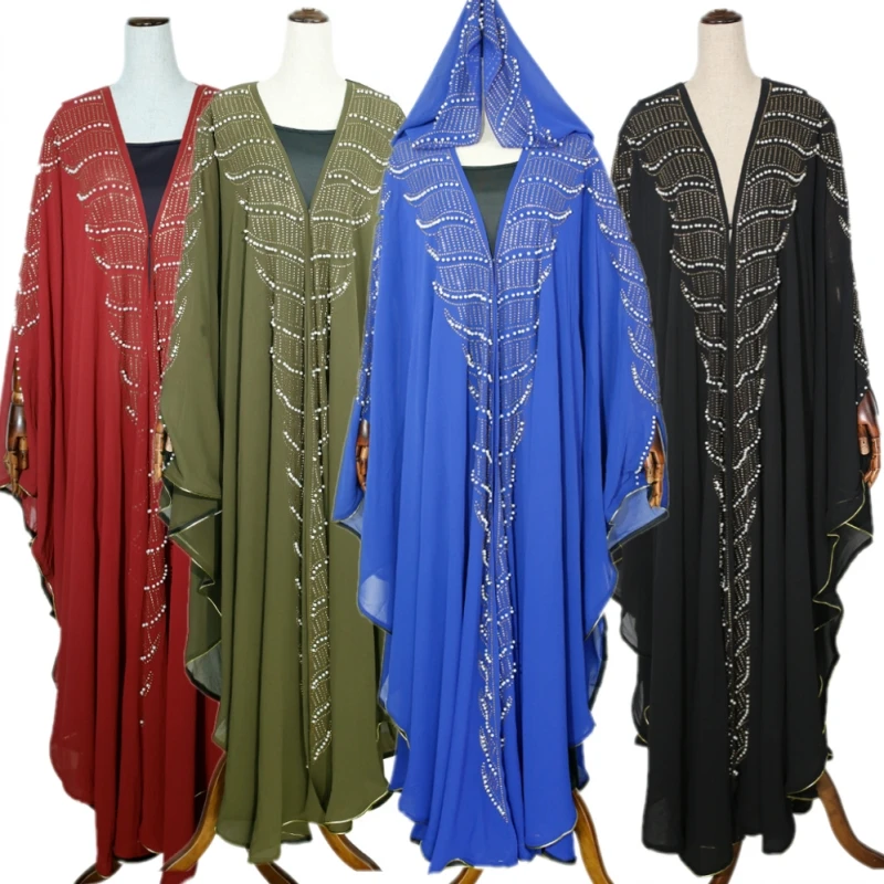 Мусульманское исламское женское платье с рукавами летучая мышь бриллиантами